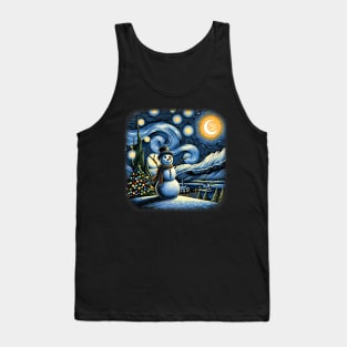 Van Gogh Starry Night Christmas Snowman Winter Snowy Night Tank Top